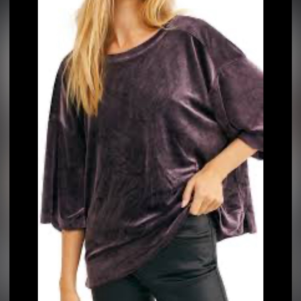 Free People off shoulder purple velour tee size XS NWT